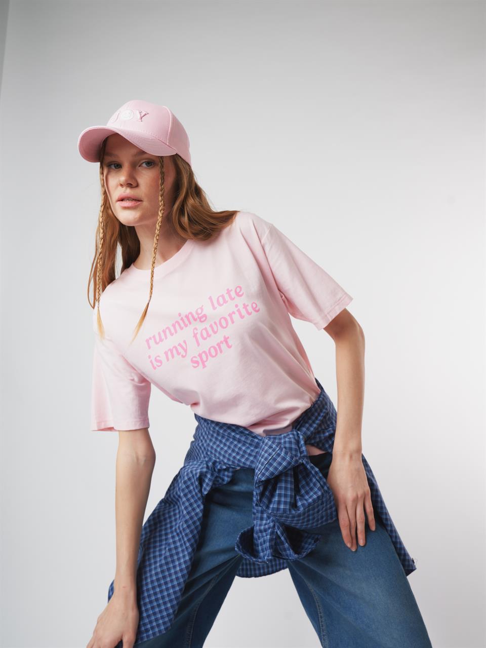 Baskılı Kısa Kol T-shirt Toz Pembe