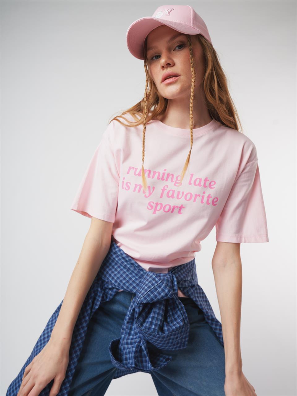 Baskılı Kısa Kol T-shirt Toz Pembe