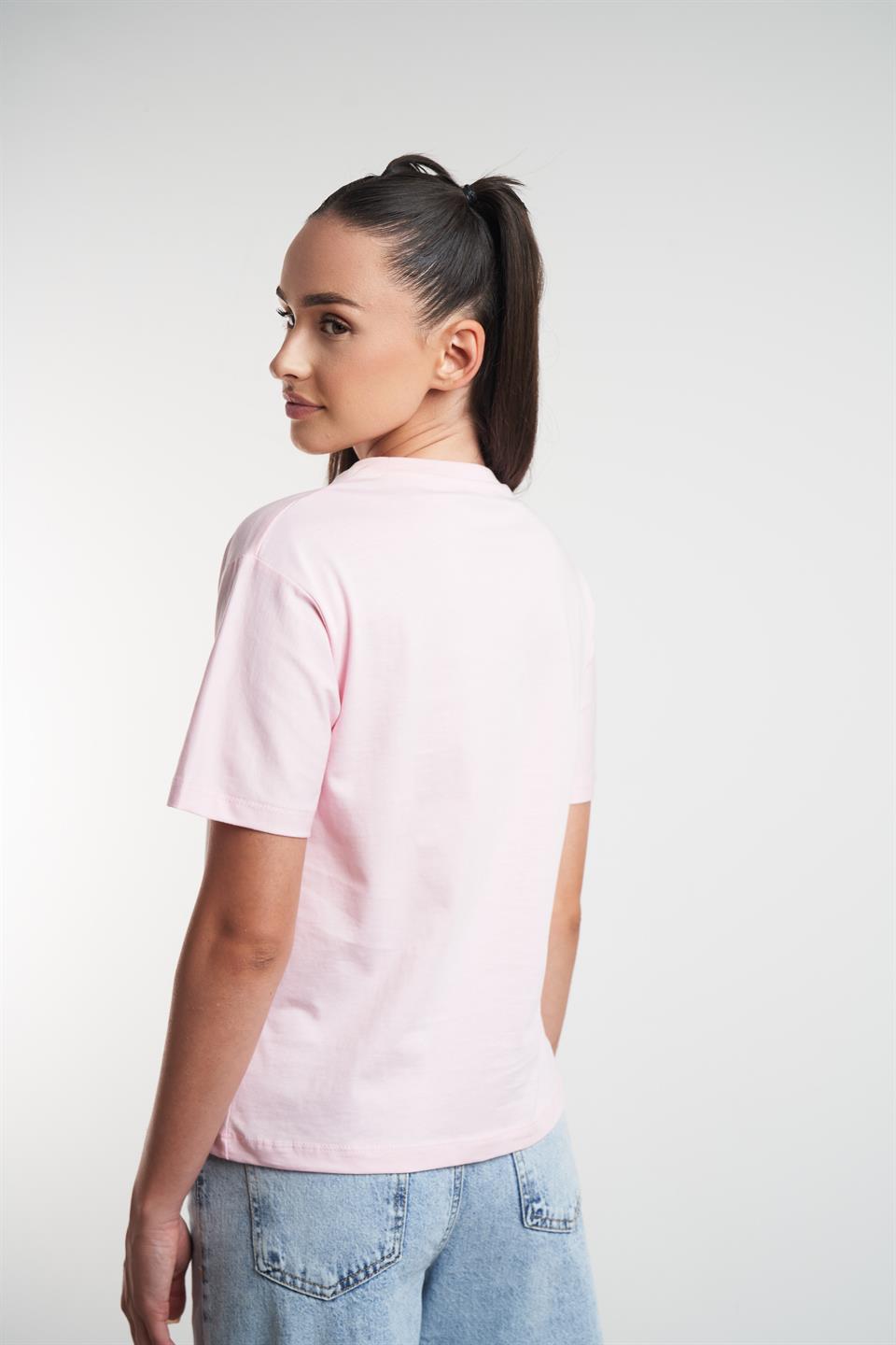 Baskılı Kısa Kol T-shirt Toz Pembe