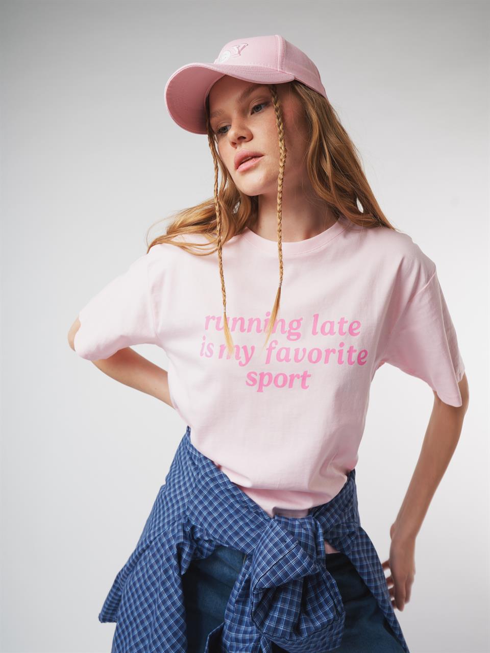 Baskılı Kısa Kol T-shirt Toz Pembe