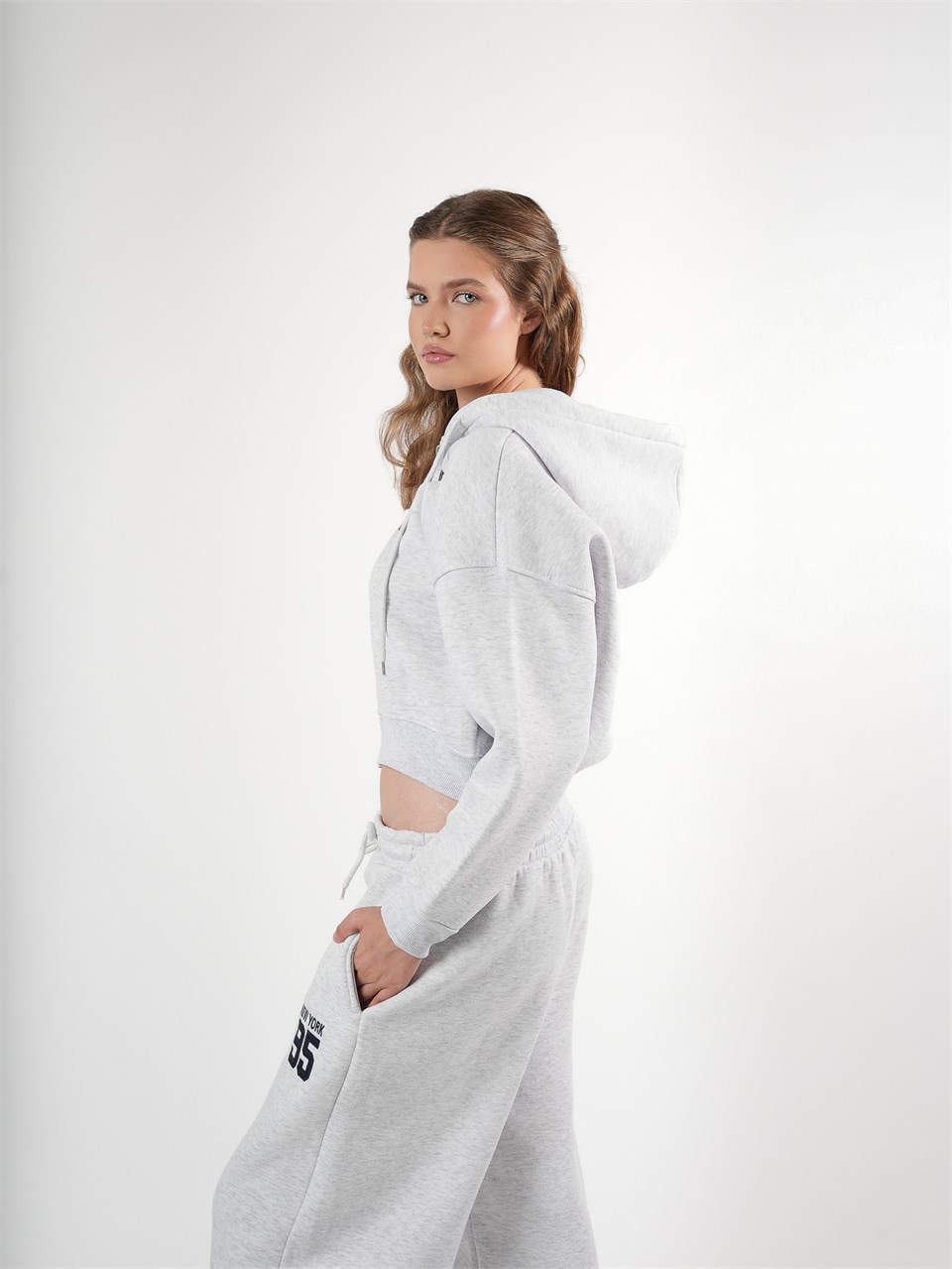 Baskılı Kısa Sweatshirt Karmelanj