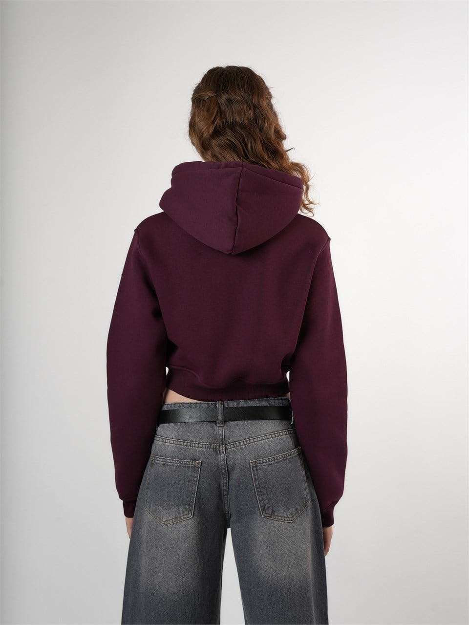 Baskılı Kısa Sweatshirt Mürdüm