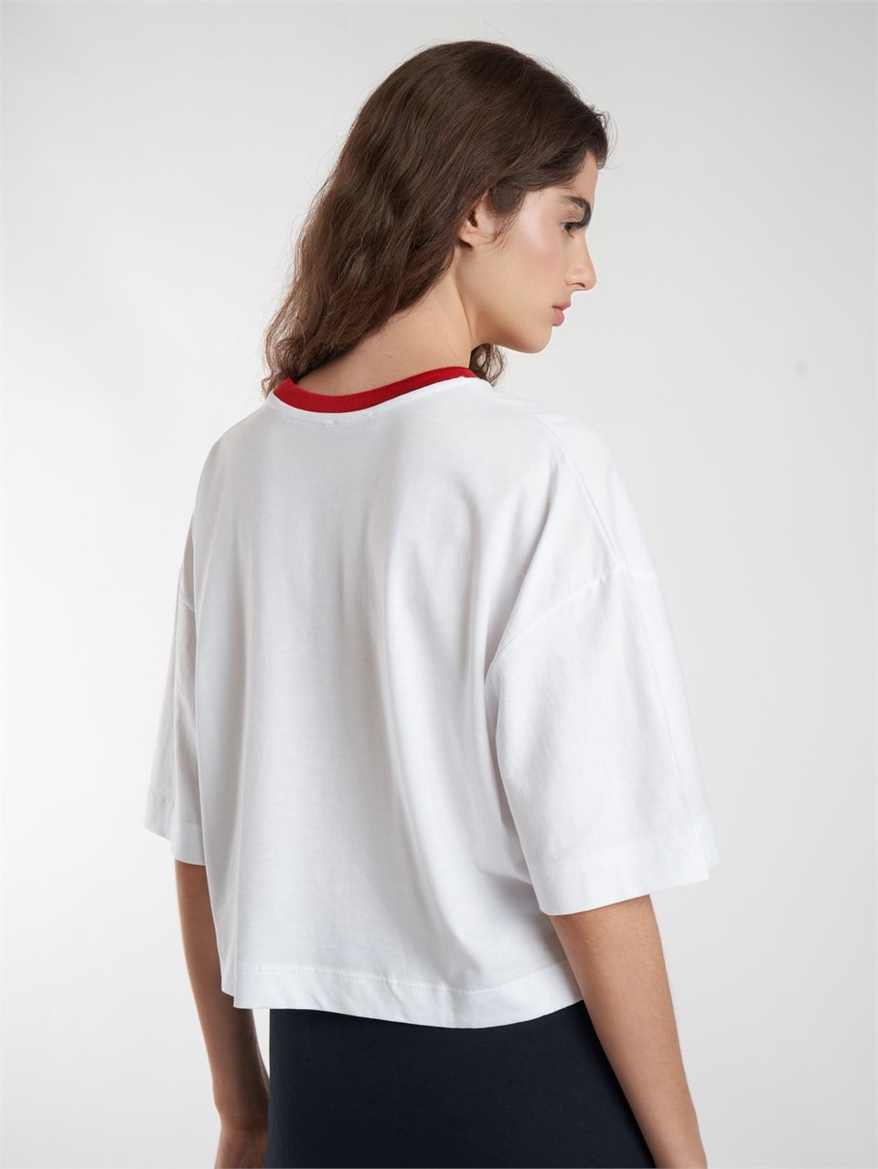 Baskılı Ribana Kısa Kol T-shirt Beyaz