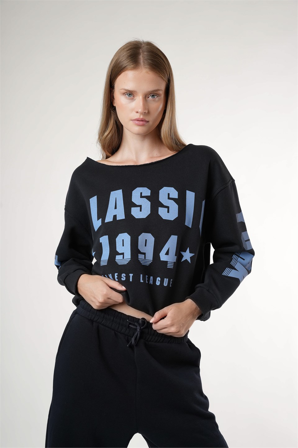 Baskılı Şardonlu Sweatshirt Koyu Lacivert