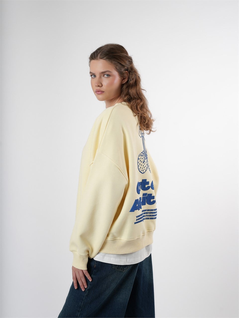 Baskılı Şardonlu Sweatshirt Sarı