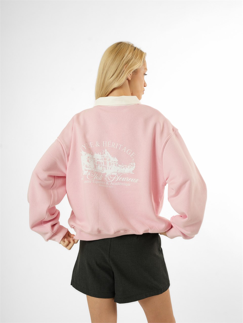 Baskılı Şardonlu Sweatshirt Toz Pembe