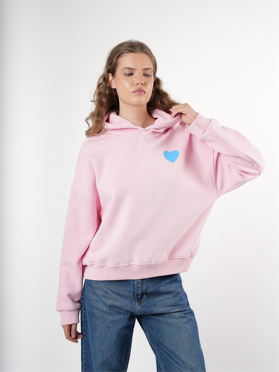 Baskılı Şardonlu Sweatshirt Toz Pembe