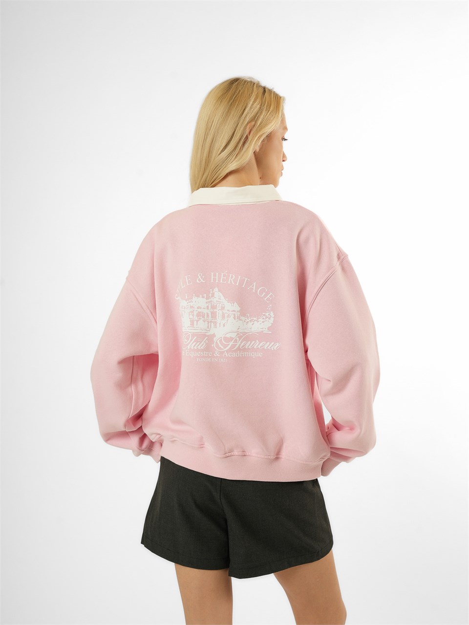 Baskılı Şardonlu Sweatshirt Toz Pembe