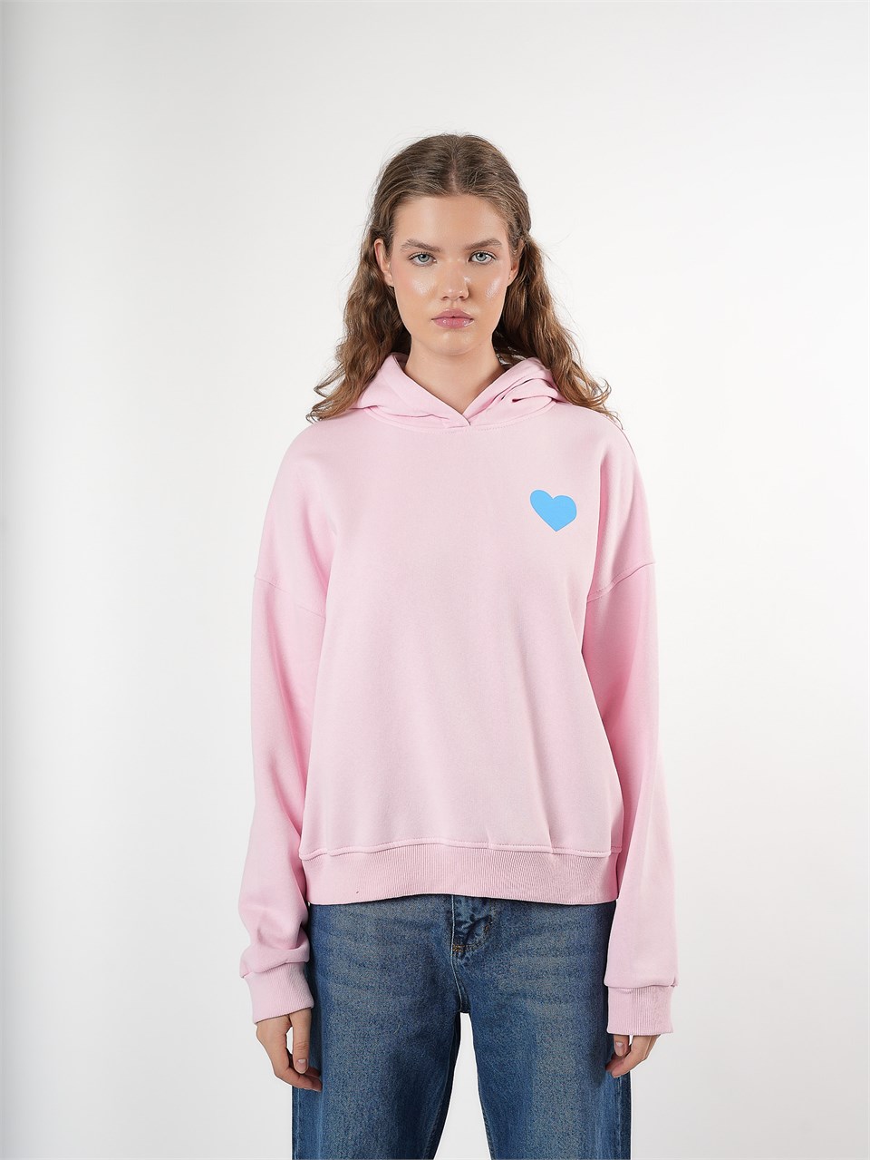 Baskılı Şardonlu Sweatshirt Toz Pembe
