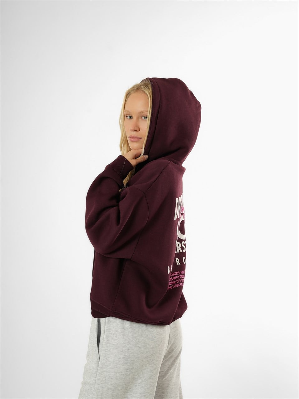 Baskılı Sweatmont Mürdüm