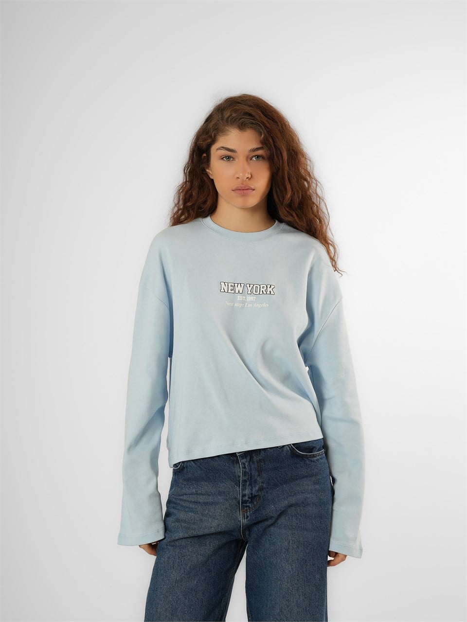 Baskılı Uzun Kol T-shirt Bebe Mavi