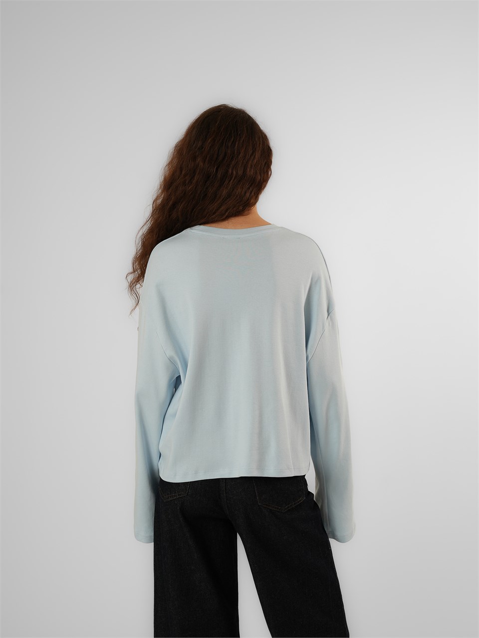 Baskılı Uzun Kol T-shirt Bebe-Mavi