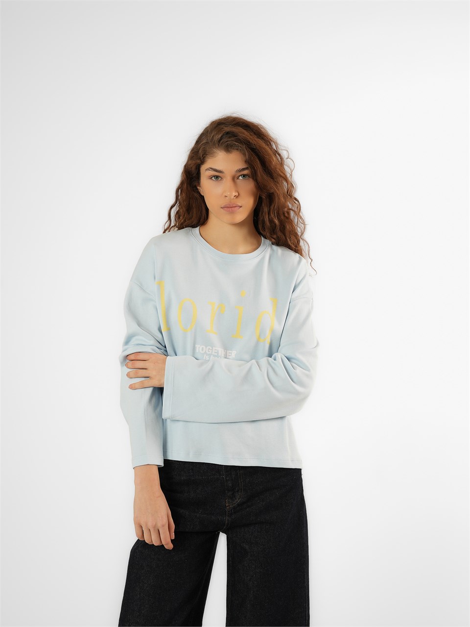Baskılı Uzun Kol T-shirt Bebe-Mavi