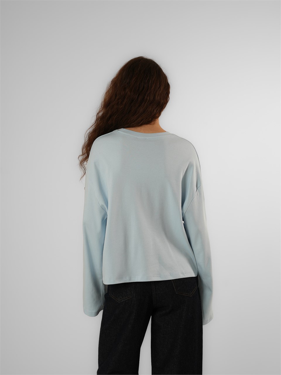 Baskılı Uzun Kol T-shirt Bebe-Mavi