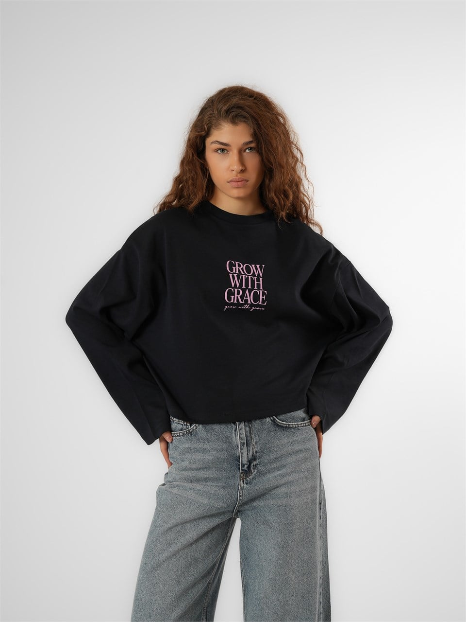 Baskılı Uzun Kol T-shirt Lacivert