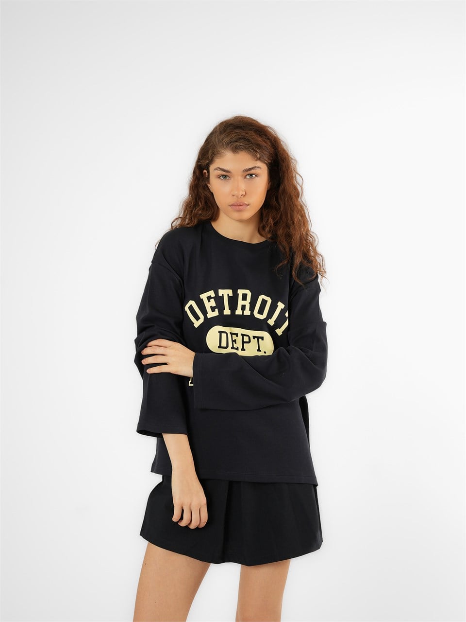 Baskılı Uzun Kol T-shirt Lacivert
