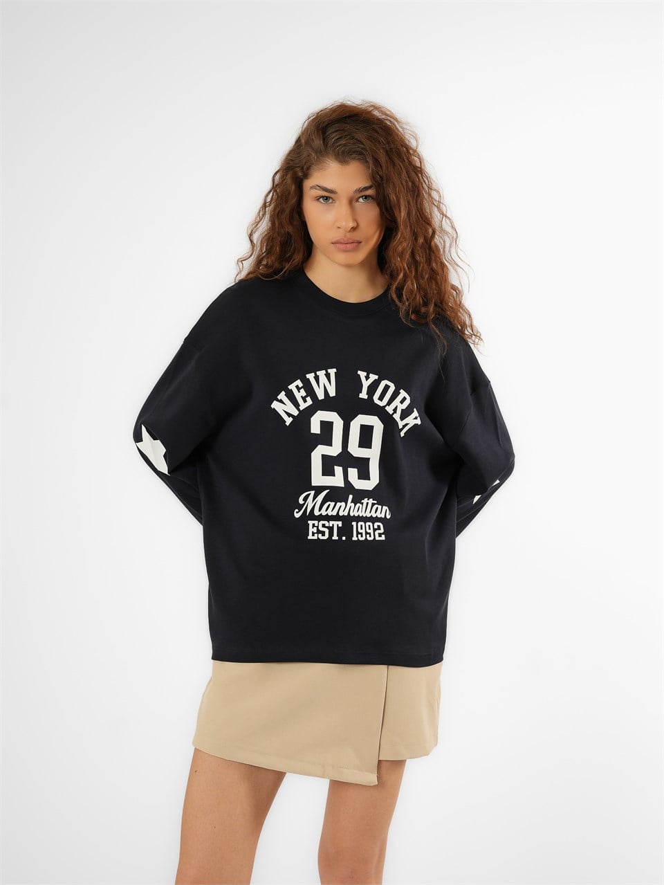Baskılı Uzun Kol T-shirt Lacivert