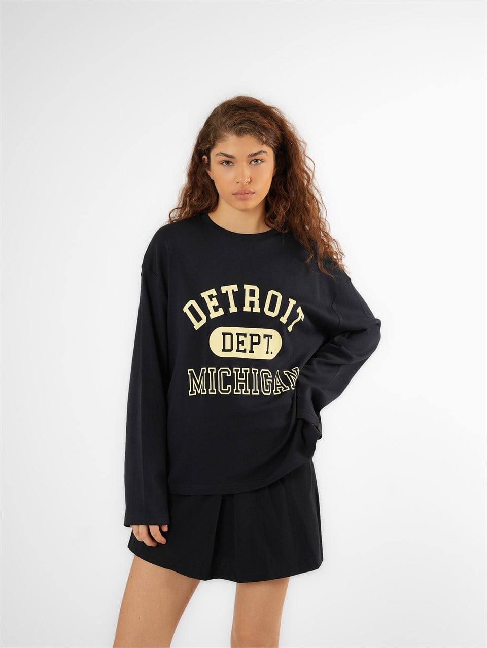 Baskılı Uzun Kol T-shirt Lacivert