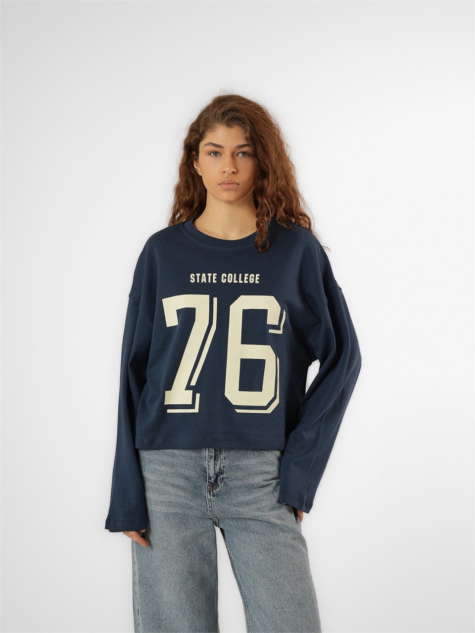 Baskılı Uzun Kol T-shirt Lacivert