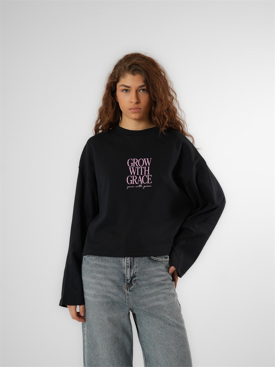 Baskılı Uzun Kol T-shirt Lacivert