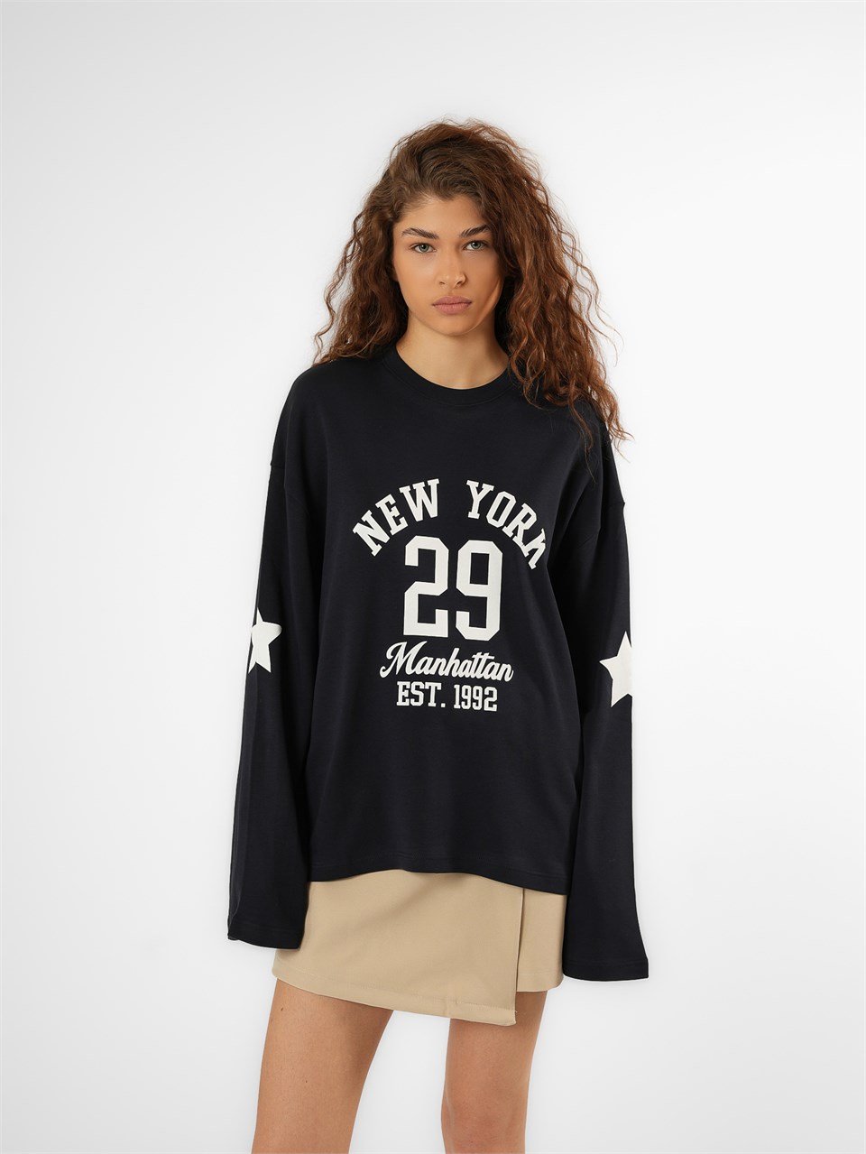Baskılı Uzun Kol T-shirt Lacivert