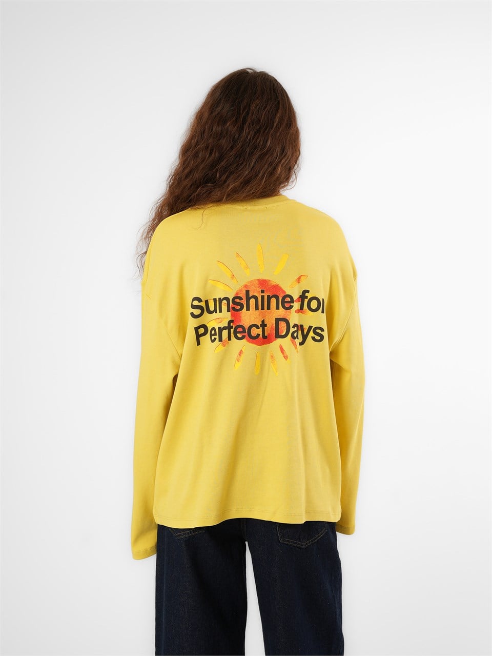Baskılı Uzun Kol T-shirt Safran Sarı