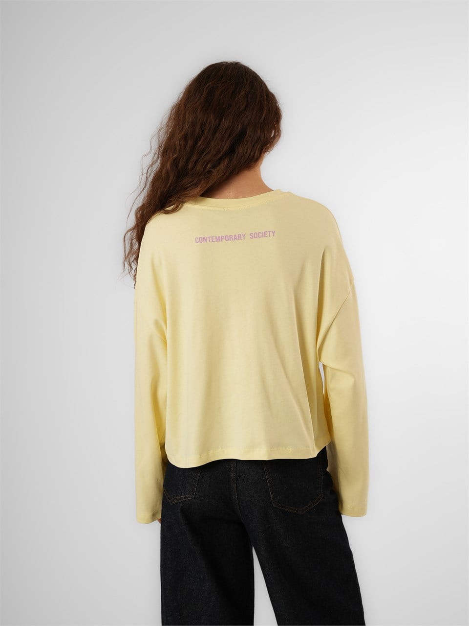 Baskılı Uzun Kol T-shirt Sarı