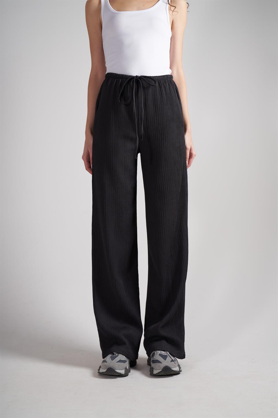 Bel İnce Bağlama Cepli Bol Paça Pantolon Antrasit