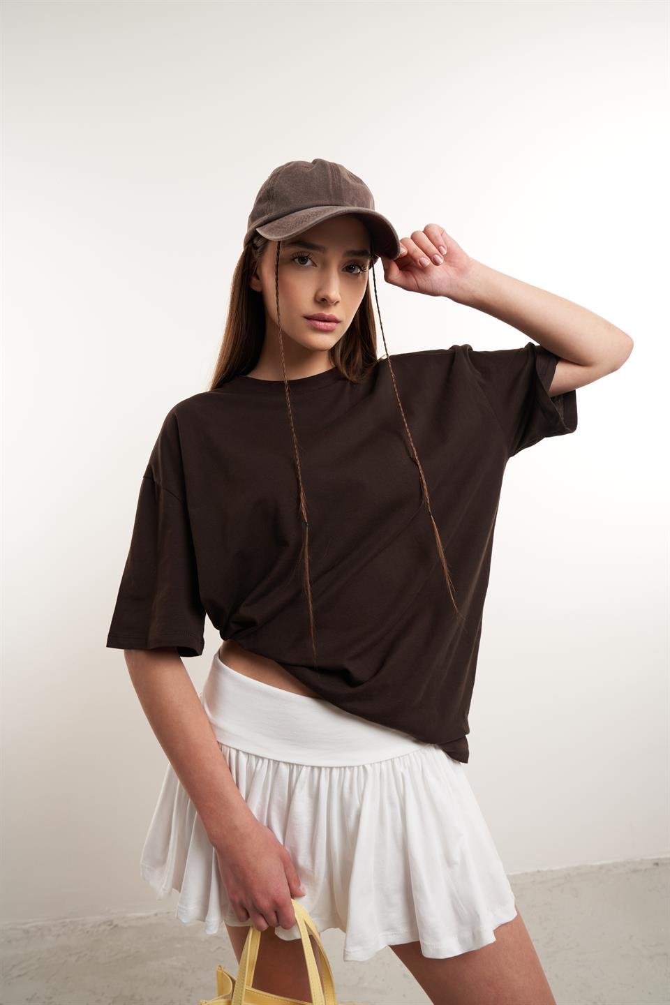 Bel Katlamalı Şort Etek Ekru