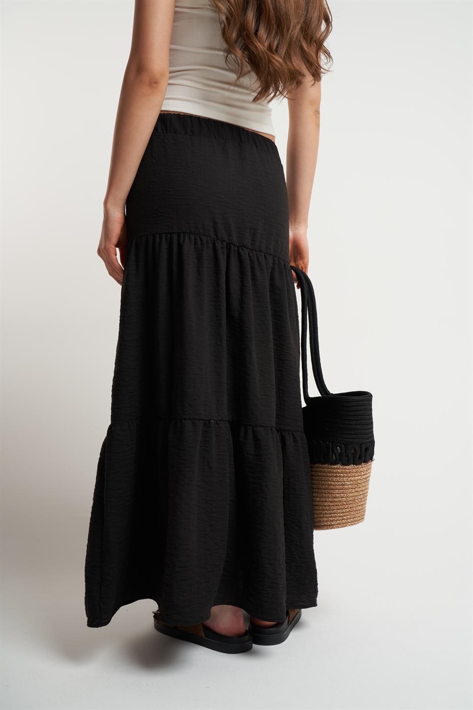 Bel Lastik Ayrobin Uzun Etek Siyah