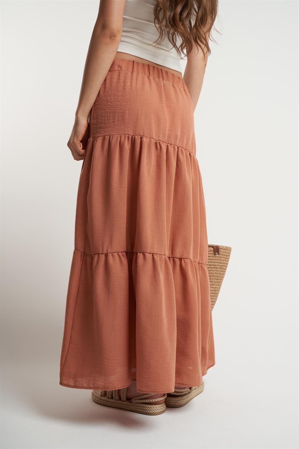 Bel Lastik Ayrobin Uzun Etek Turuncu