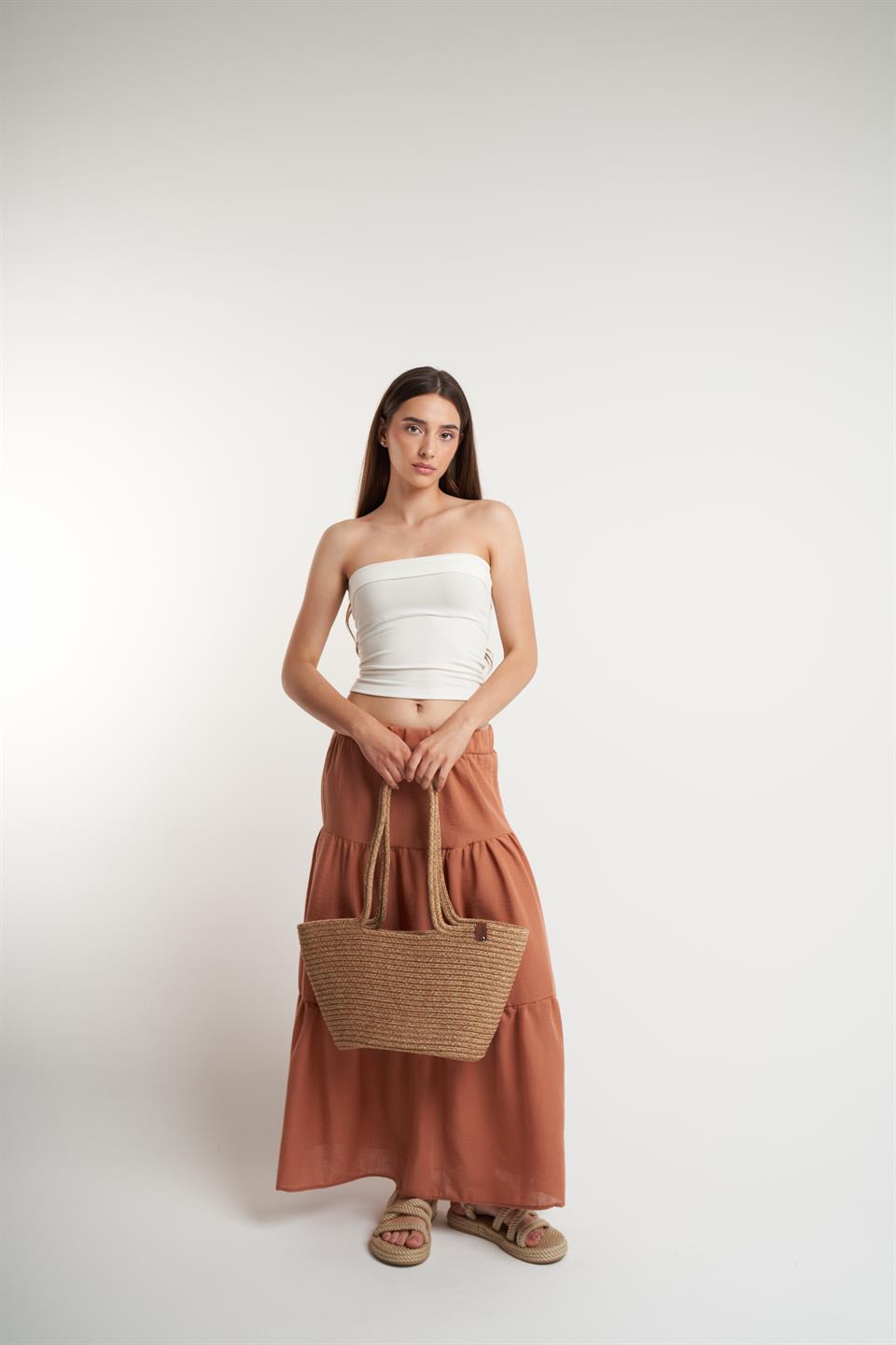 Bel Lastik Ayrobin Uzun Etek Turuncu