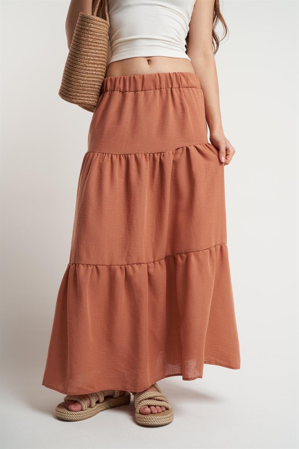 Bel Lastik Ayrobin Uzun Etek Turuncu