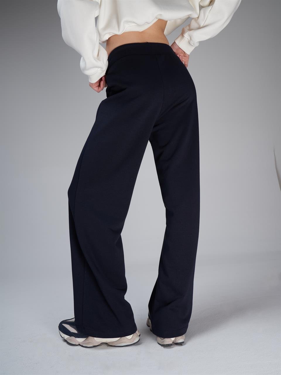 Bel Lastik Bağlama Bol Paça Pantolon Lacivert