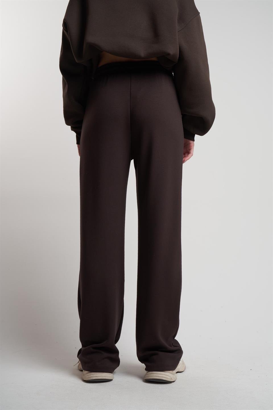 Bel Lastik Bol Paça Modal Pantolon Kahve