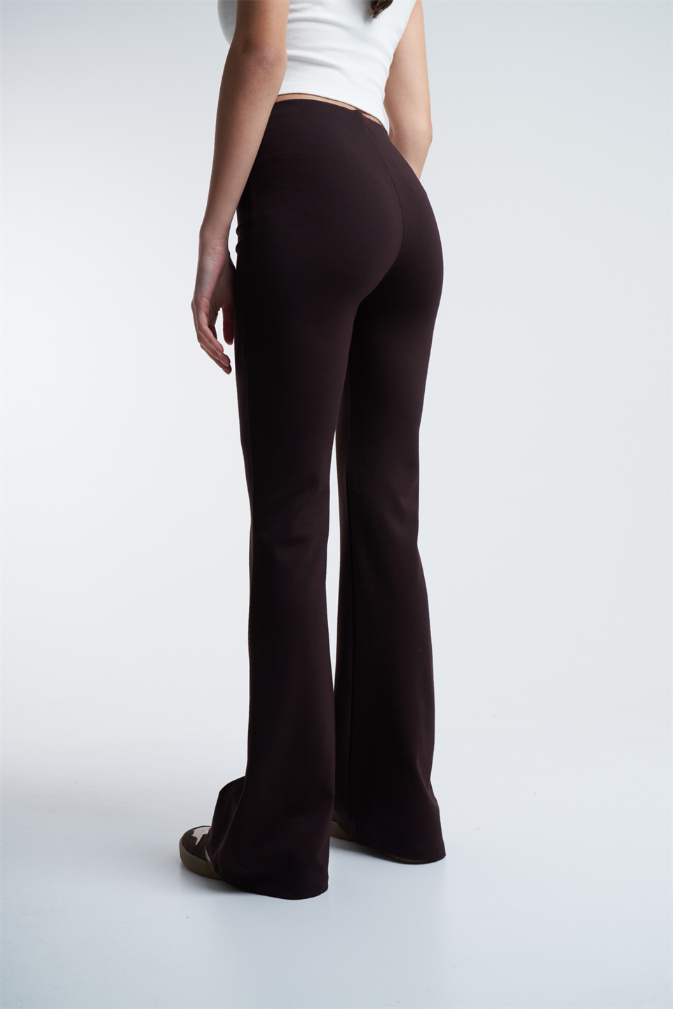 Bel Lastik Çelikli Kumaş İspanyol Paça Pantolon Kahve