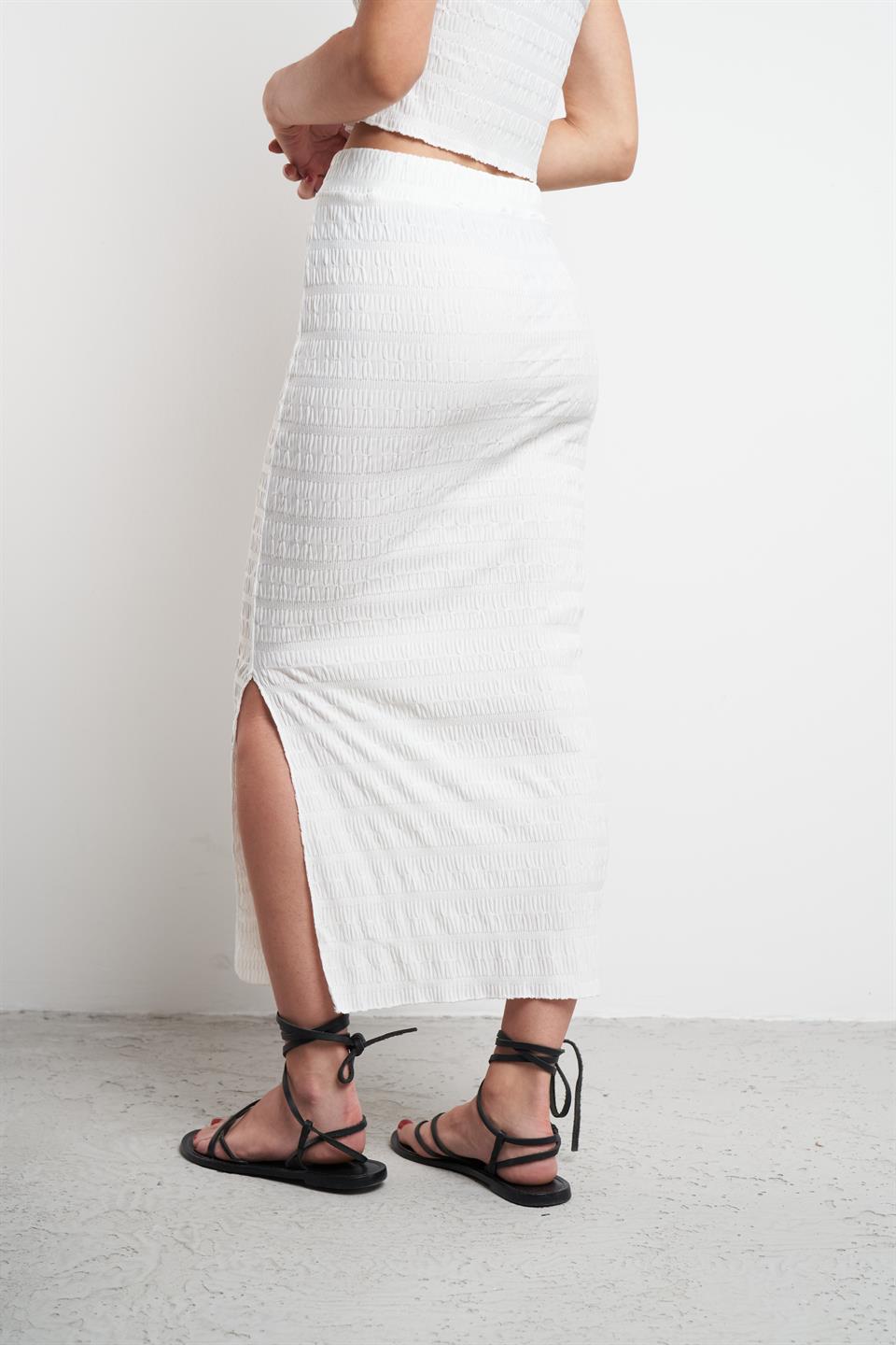 Bel Lastik Kabartma Desenli Etek Ekru