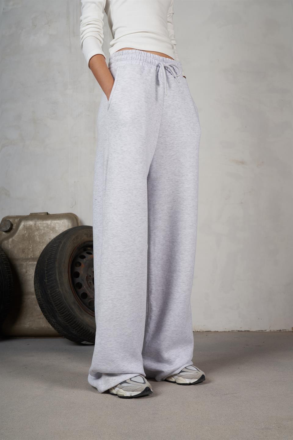 Bel Lastik Şardonlu Bol Paça Pantolon Karmelanj