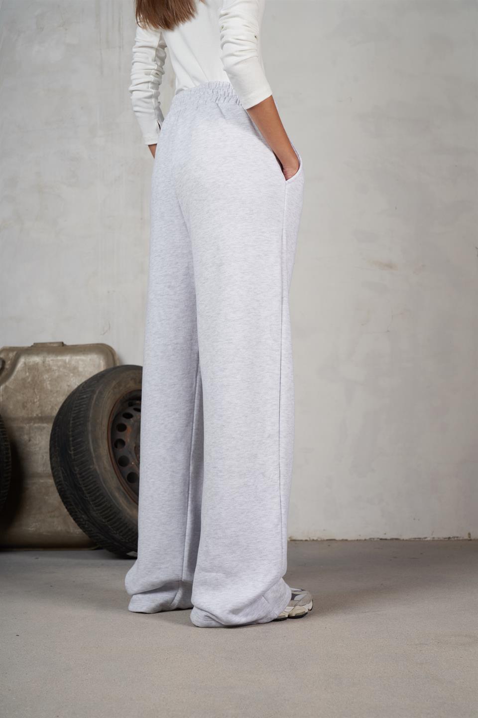 Bel Lastik Şardonlu Bol Paça Pantolon Karmelanj