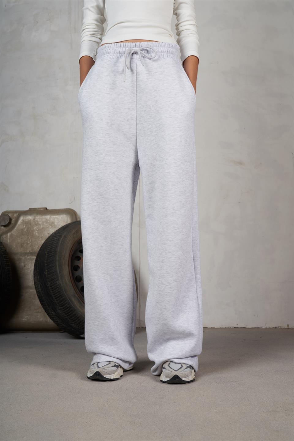 Bel Lastik Şardonlu Bol Paça Pantolon Karmelanj