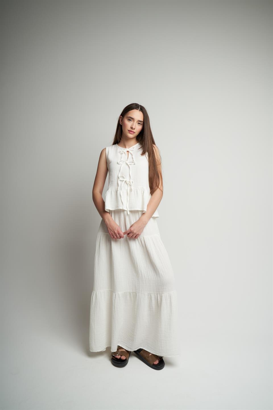 Müslin Uzun Etek Ekru