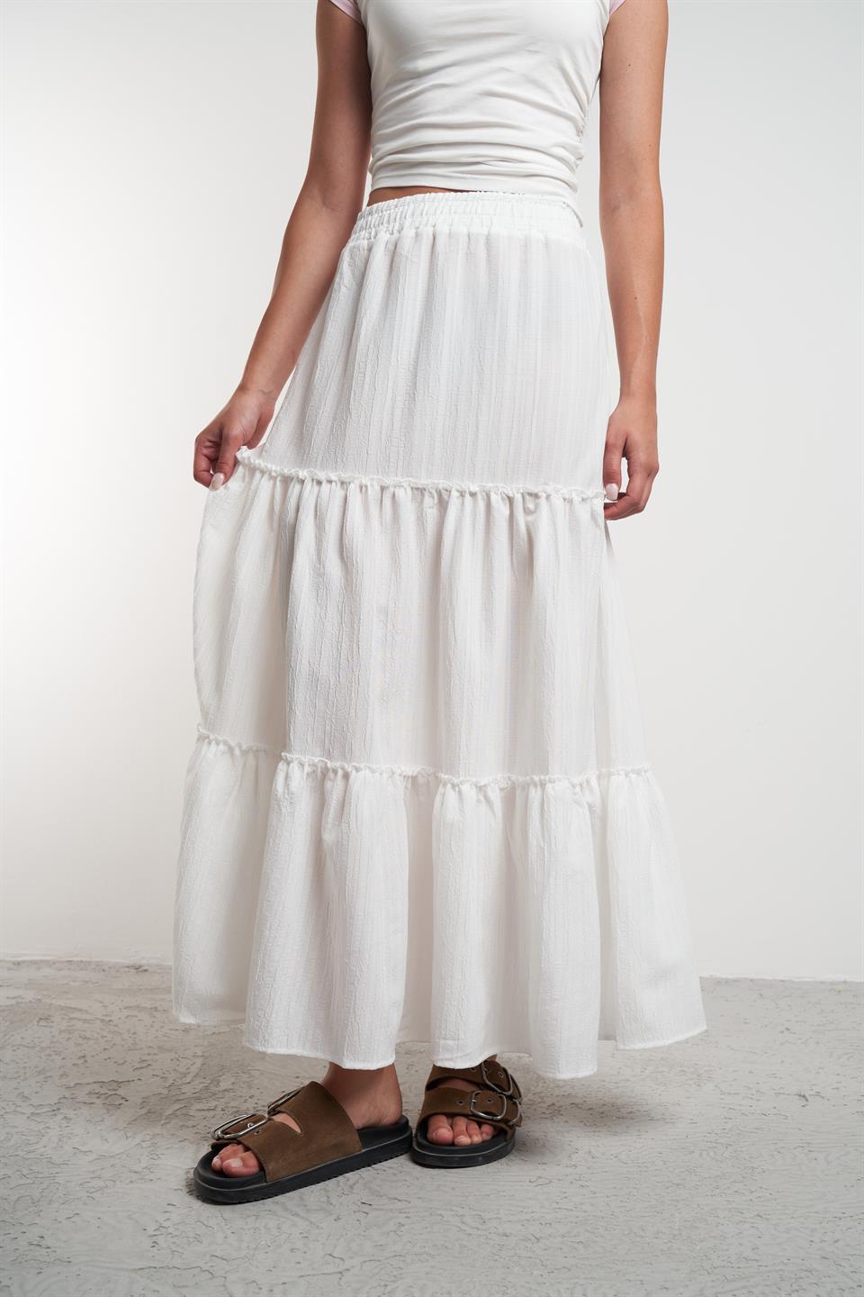 Bel Lastik Uzun Etek Ekru