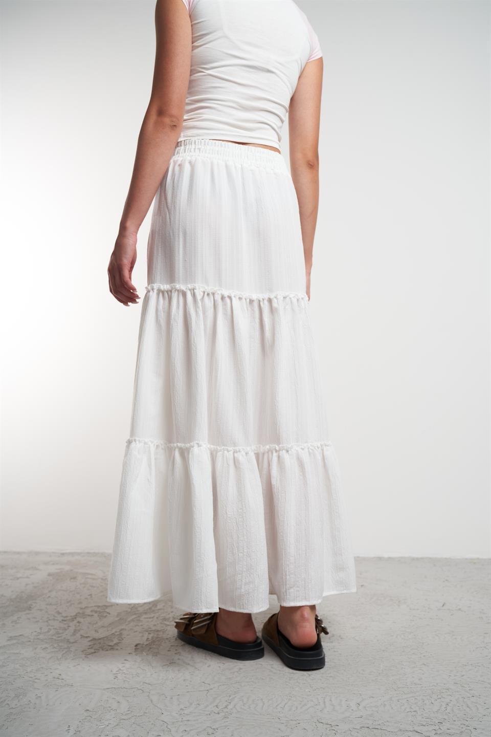 Bel Lastik Uzun Etek Ekru