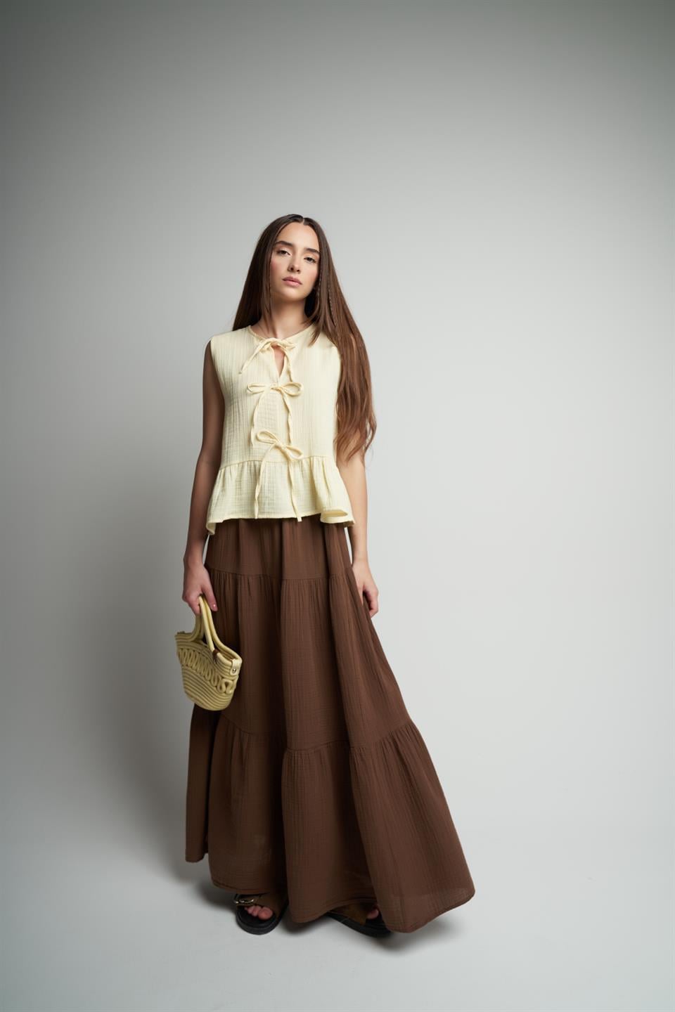 Müslin Uzun Etek Kahve