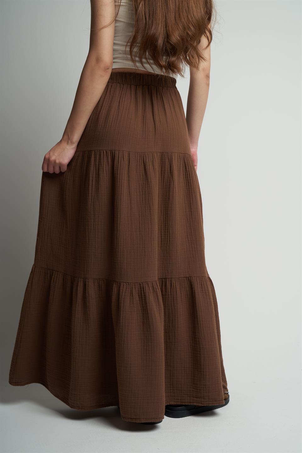Müslin Uzun Etek Kahve