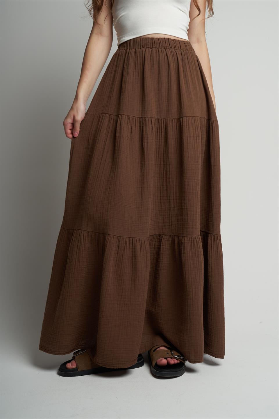 Müslin Uzun Etek Kahve