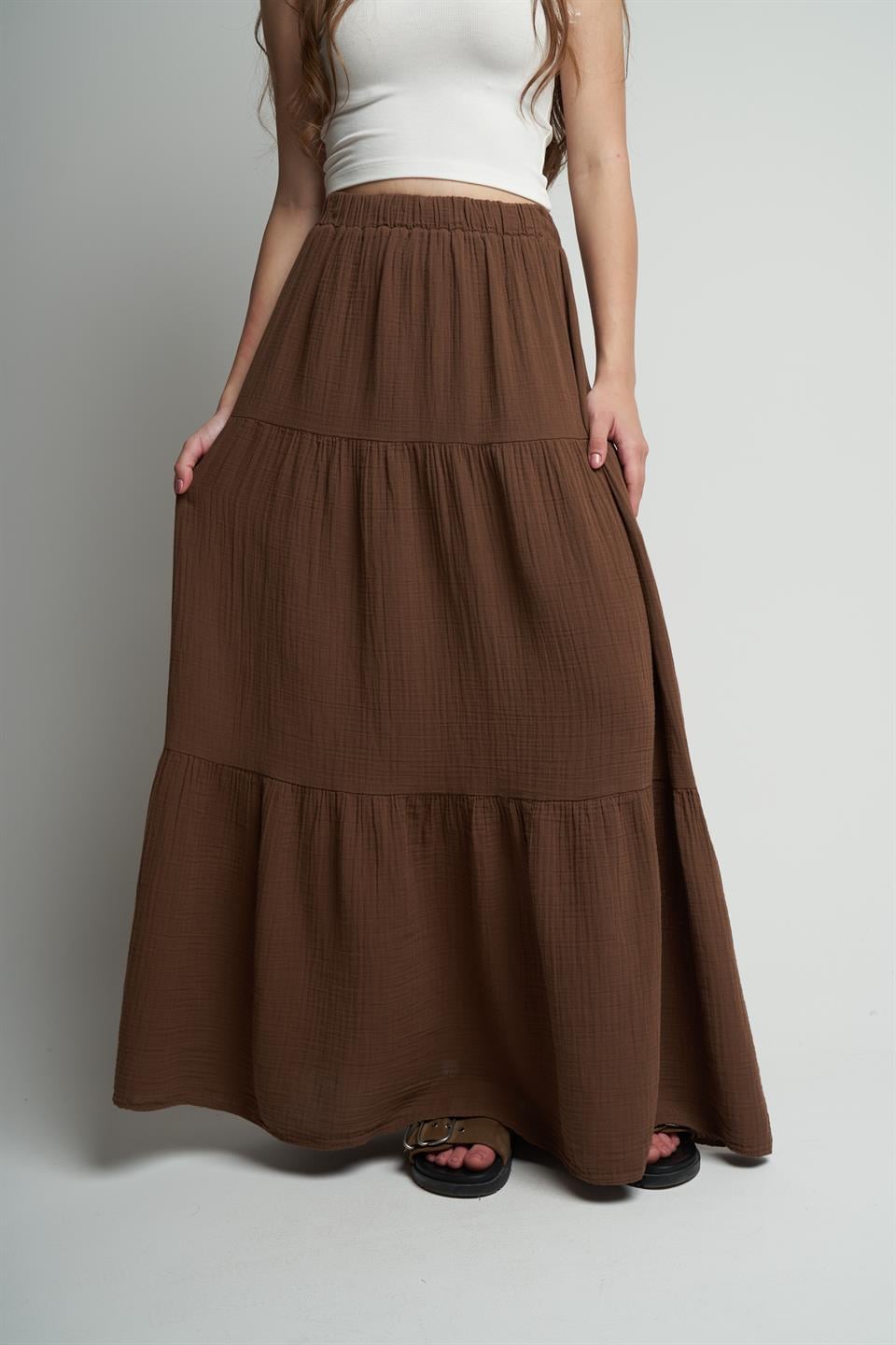Müslin Uzun Etek Kahve