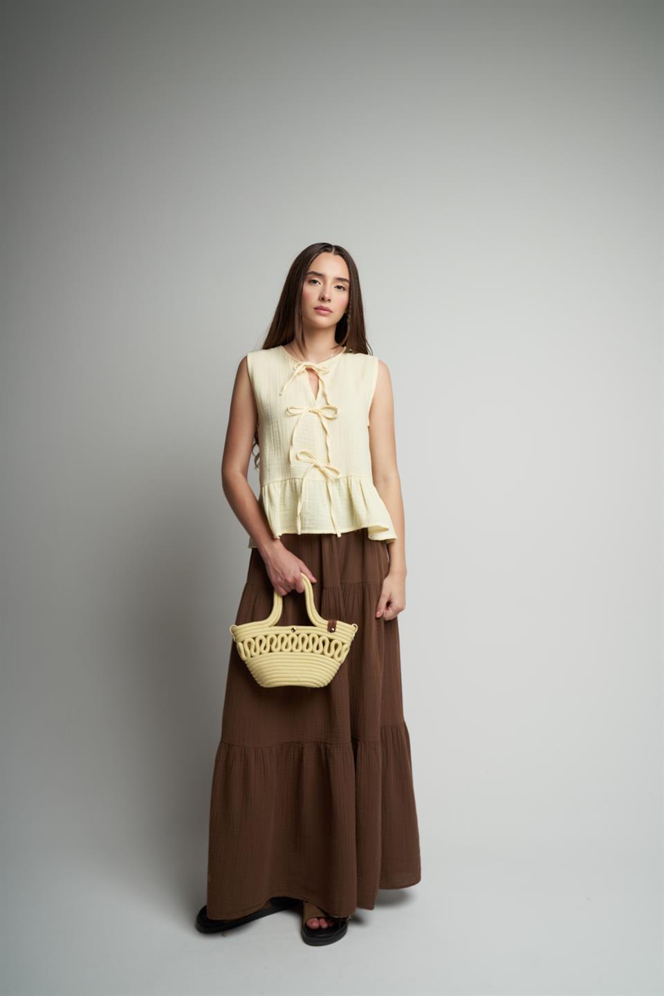 Müslin Uzun Etek Kahve
