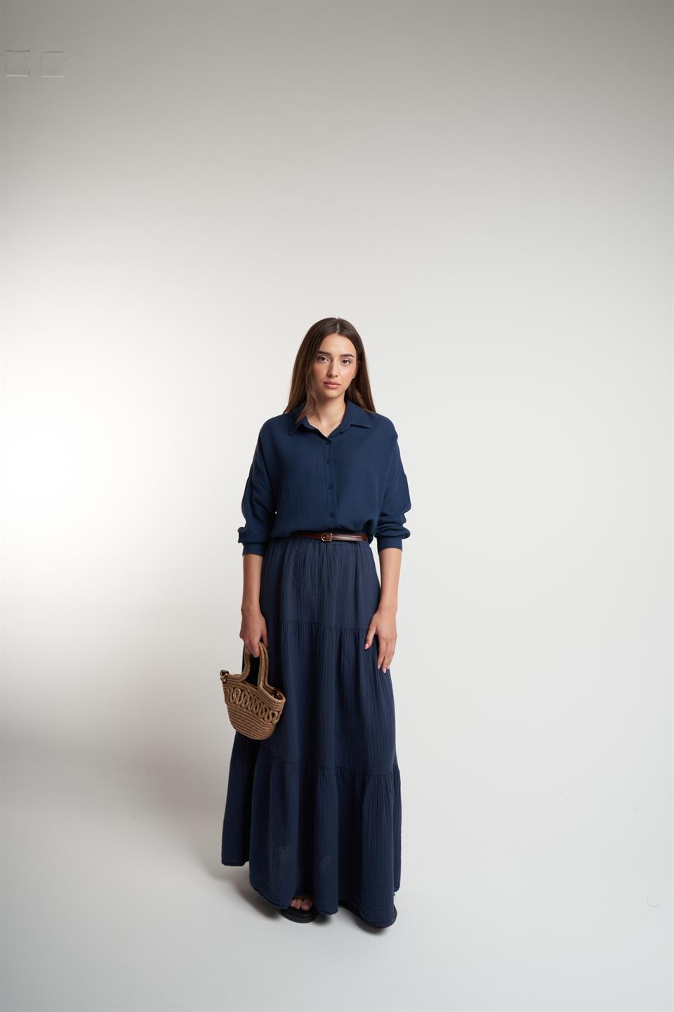 Müslin Uzun Etek Lacivert
