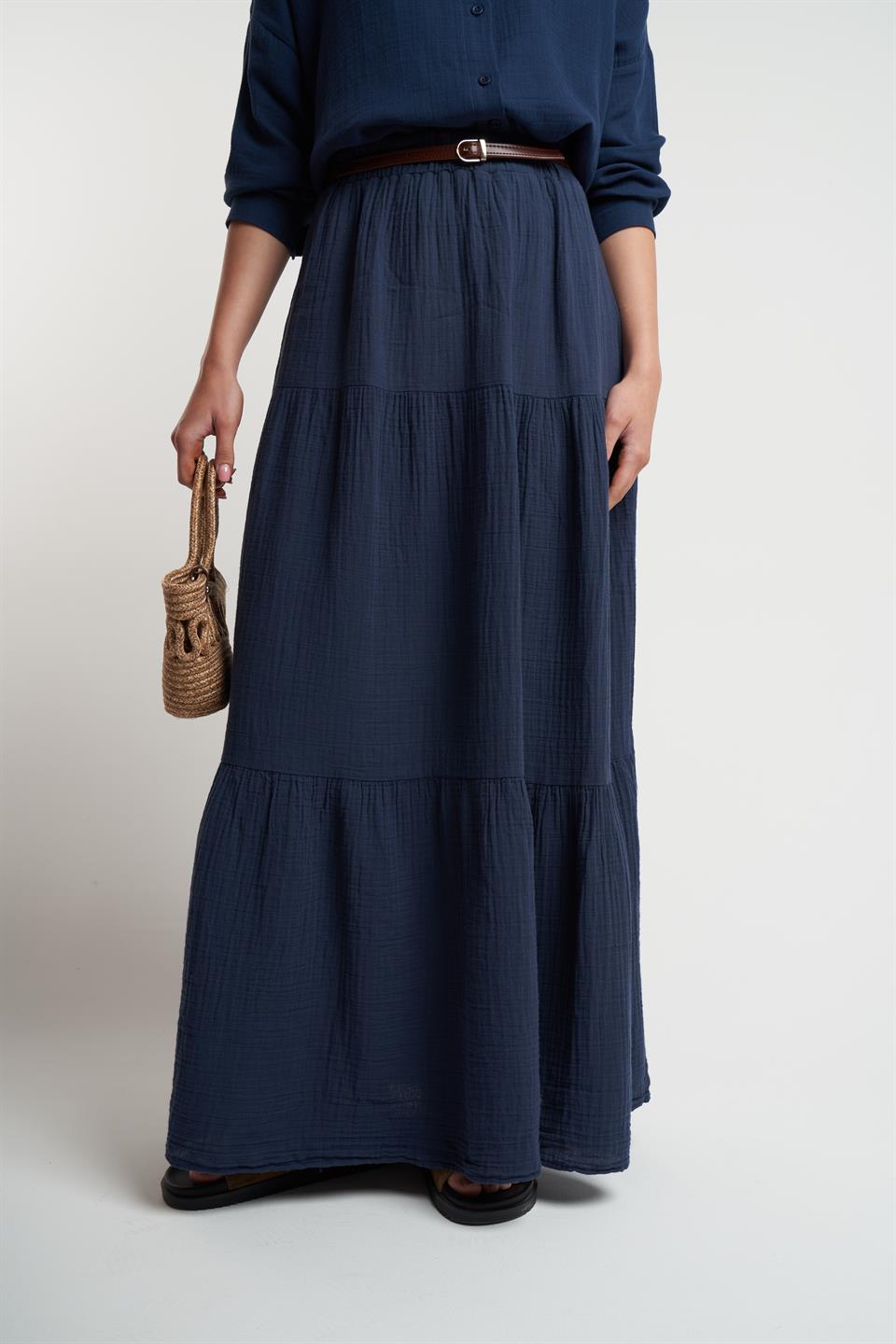 Müslin Uzun Etek Lacivert